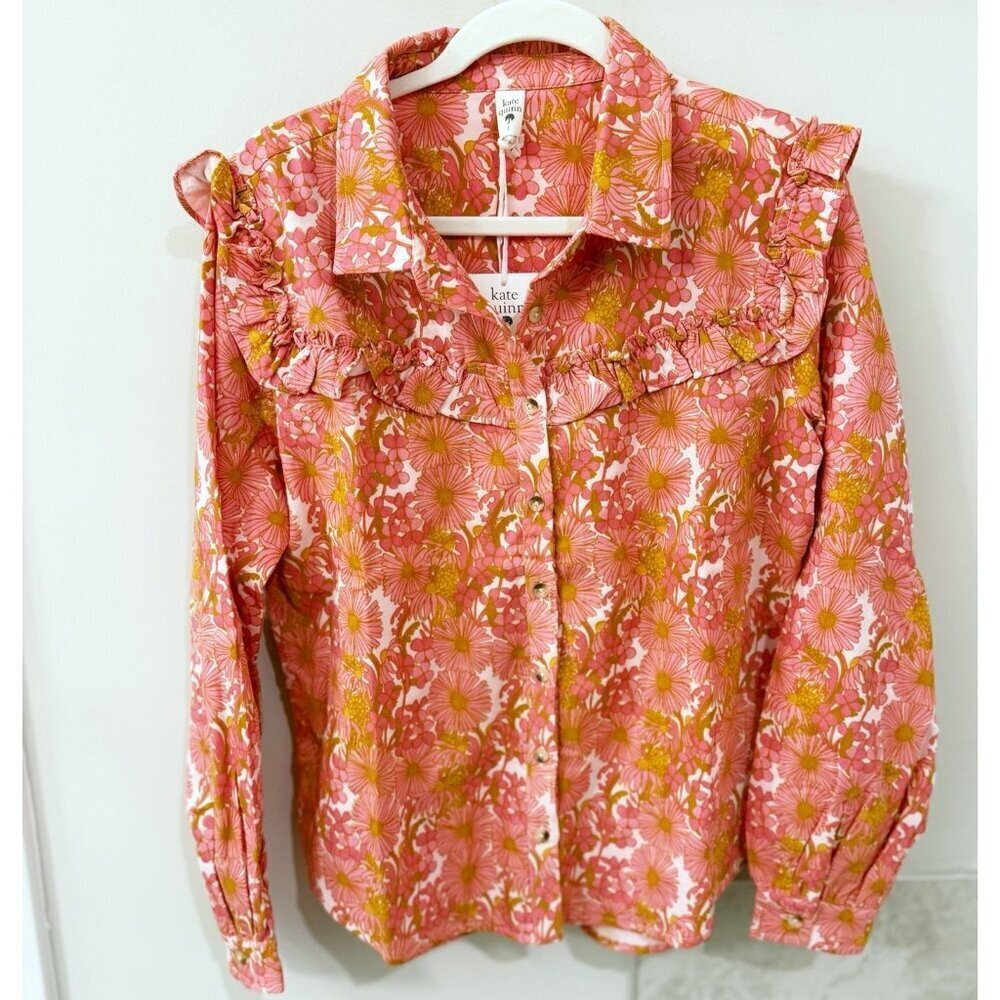 NWT Kate Quinn Organics Women Ruffle Button Down Top Large L